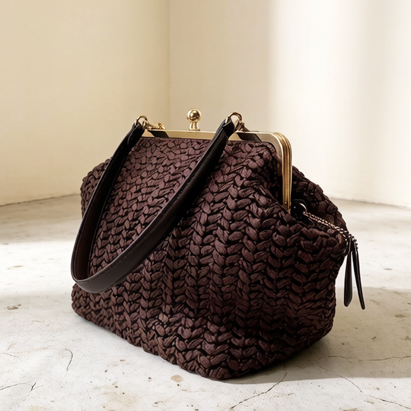 Crochet Bag Raffia - El yapımı Kisslock Çerçeveli Omuz Rafya