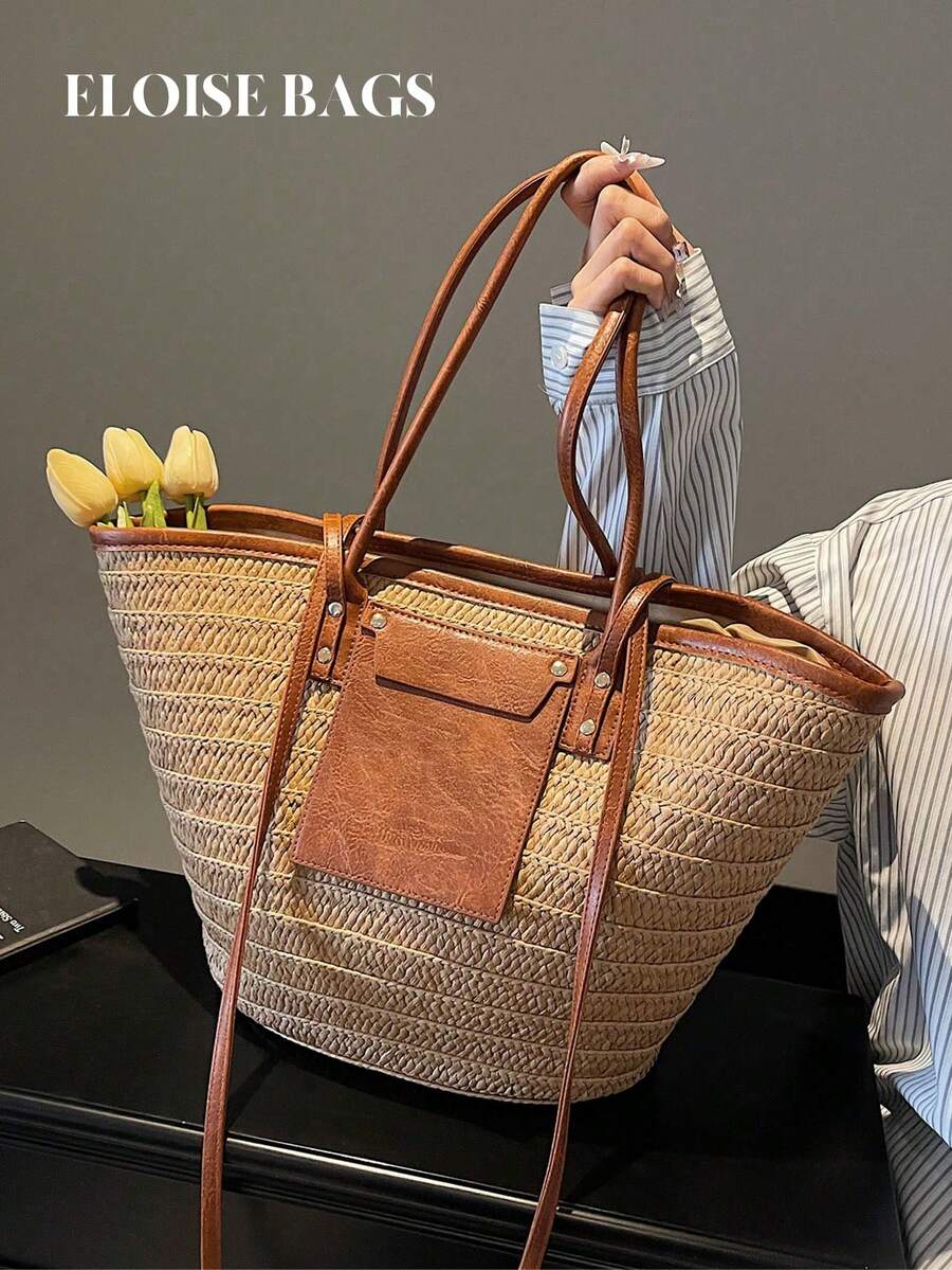 Tote Bag Beach - Moda Büyük Kapasiteli Dokuma Çanta, Yeni