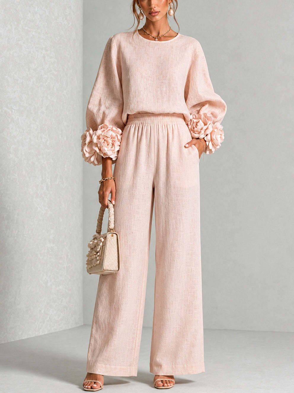 Linen Pant Wide - Kadın 2 Parça Keten Takım O