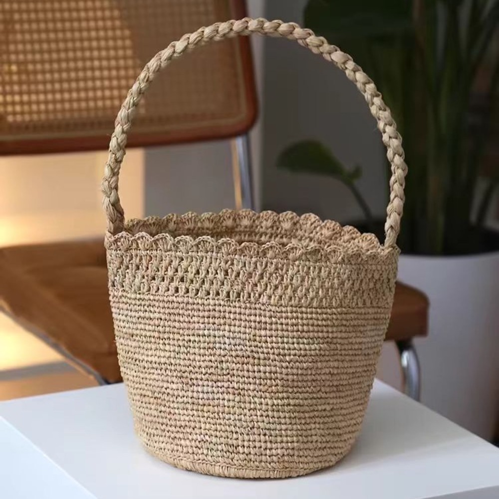 Crochet Bag Raffia - El yapımı Tığ Işi Hasır Kova