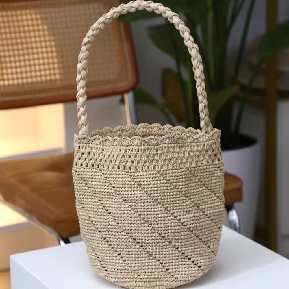 El yapımı Tığ Işi Hasır Kova Ç - Crochet Bag Raffia incelemesi ve fiyatı